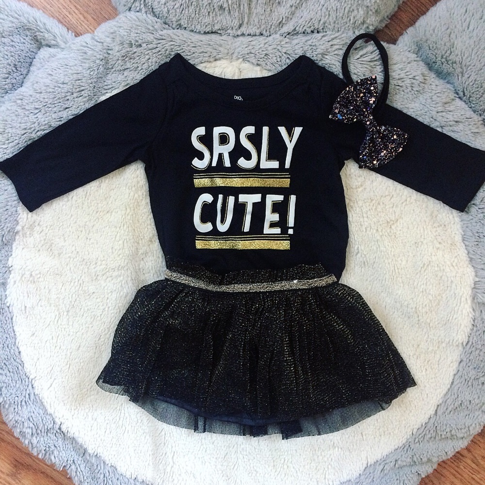 Okie Dokie Black & Gold Onesie & Sparkle Tutu, 9M